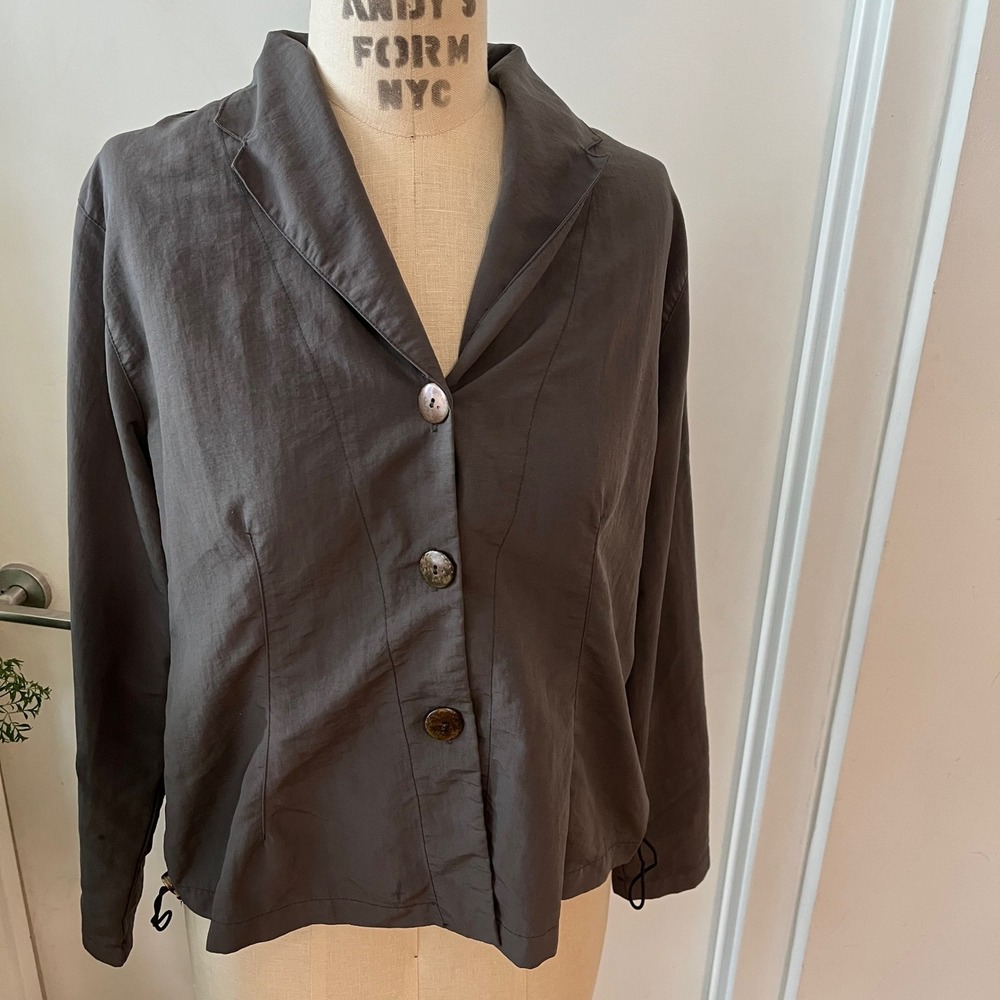 ELEVEN STITCH DESIGN‎ |Gray Nylon Lagenlook Jacket with Side Pull Cord Size S